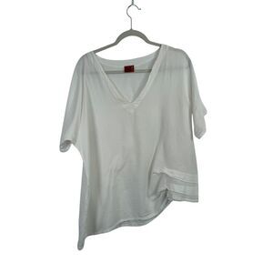 Oh My Gauze White Cotton Tunic Blouse Asymmetrical Lagenlook Womens 2 US L/XL